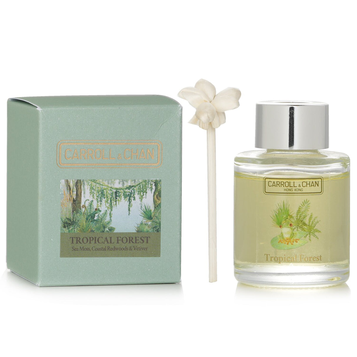 Mini diffuser with sea moss and redwood scents, featuring natural sola wood flowers, perfect for small spaces and gifts.