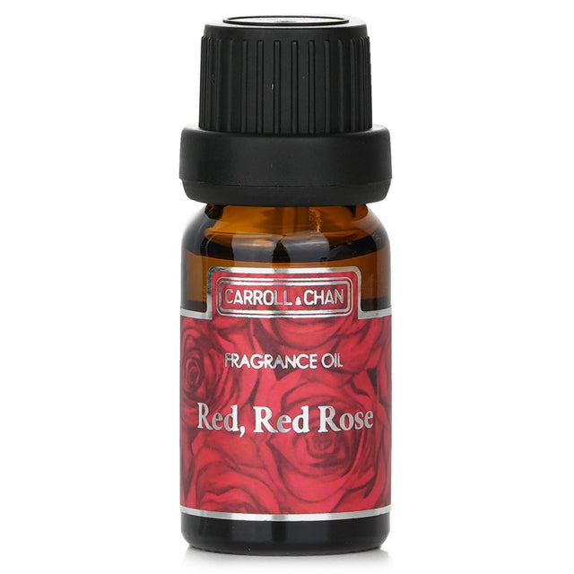 Fragrance oil bottle featuring a blend of fresh red rose scent and earthy Asian oud, perfect for diffusers and candles.