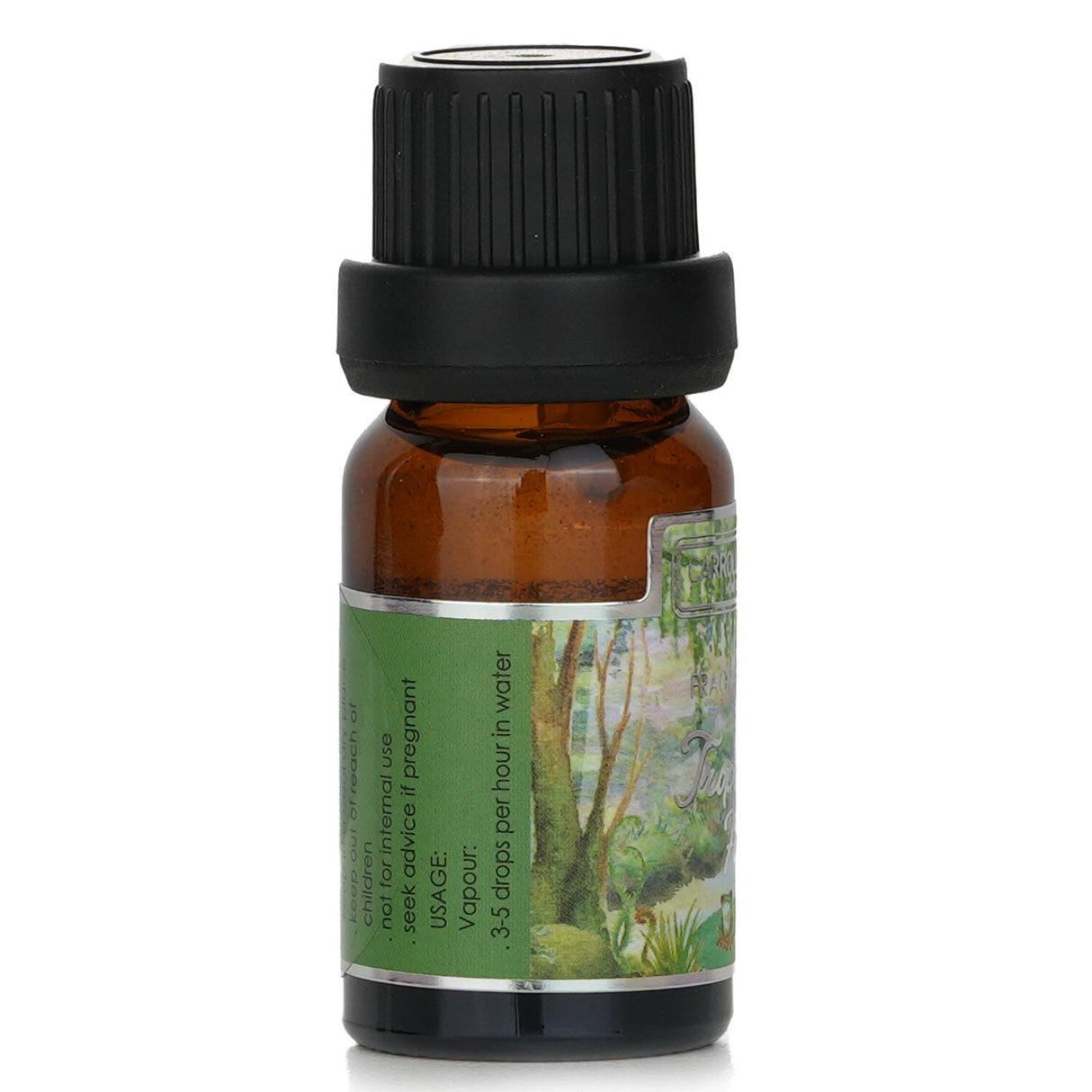 Bottle of Carroll & Chan Tropical Forest fragrance oil, capturing the scent of sea moss, redwoods, and vetiver for aromatherapy.