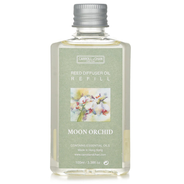 Reed diffuser refill in Moon Orchid scent, 100ml, offers a luxurious, floral aroma for enhancing home ambiance.