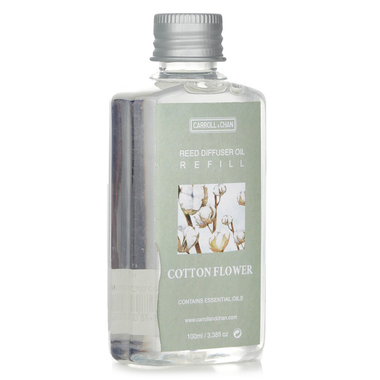 Reed diffuser refill bottle in #Cotton Flower scent, 100ml size, designed to enhance home ambiance with a soothing aroma.