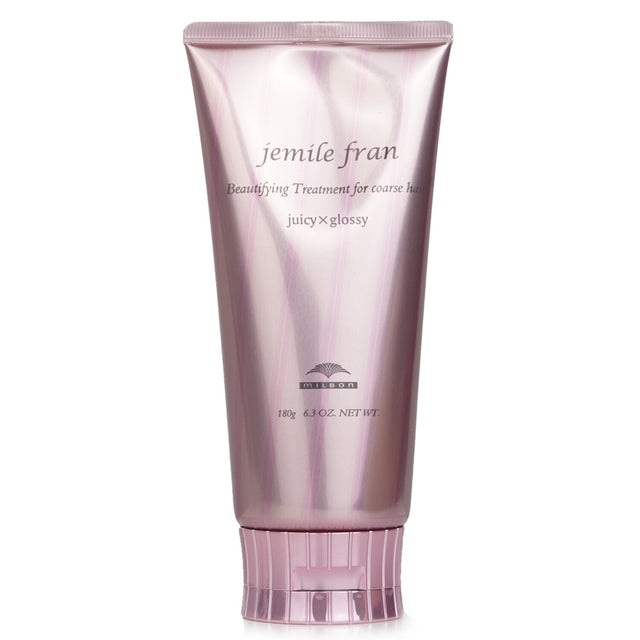 Luxurious Milbon Jemile Fran hair treatment for coarse hair, infused with hyaluronic acid and keratin for hydration and shine.