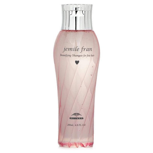 Milbon Jemile Fran Beautifying Shampoo for fine hair, 200ml, offers softness, moisture, and a fruity peony scent for vibrant locks.