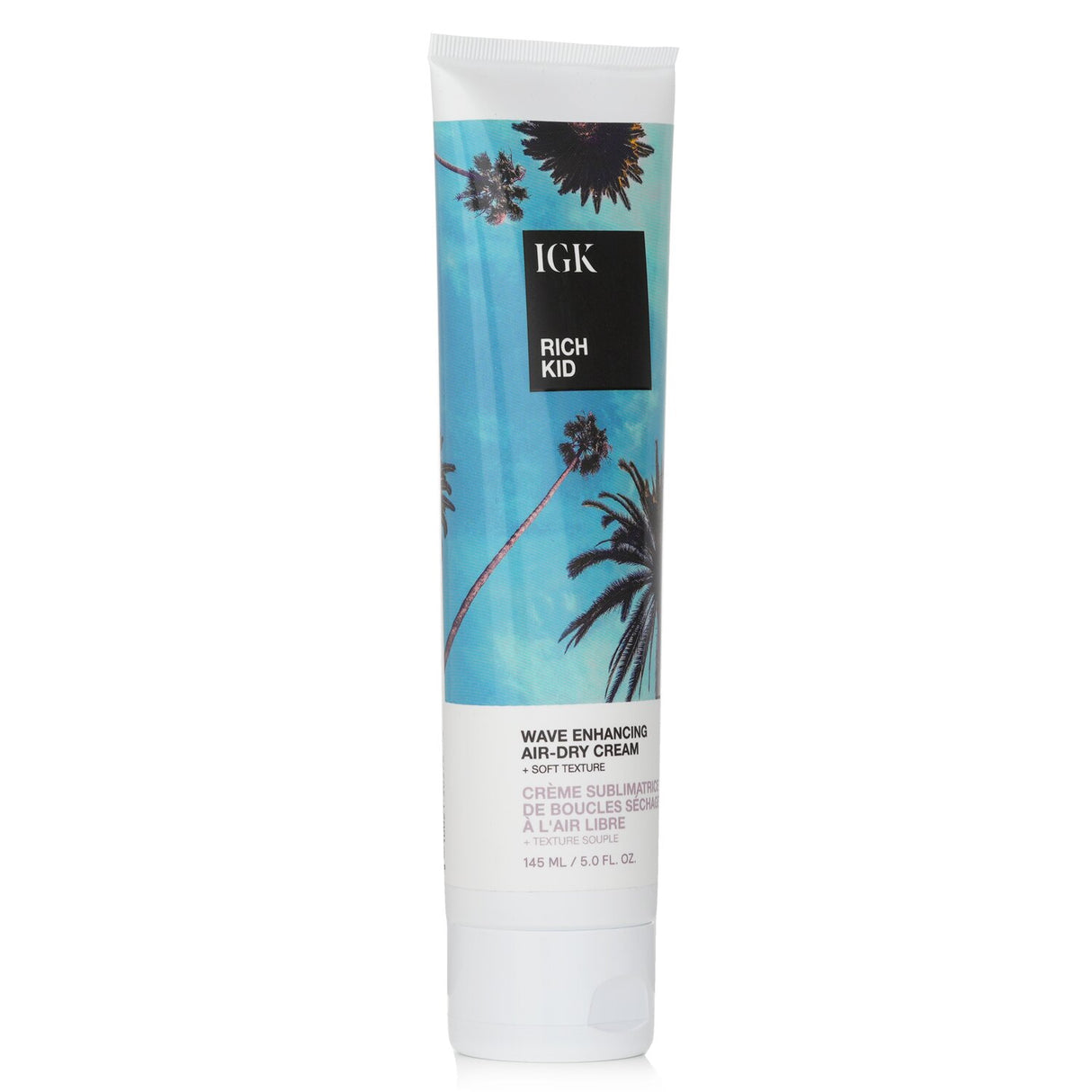 IGK Rich Kid Wave Enhancing Air-Dry Cream in a 145ml tube, perfect for effortless beach waves and frizz-free texture.