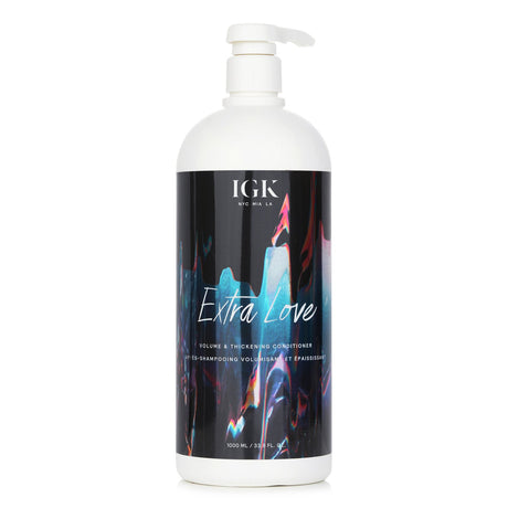 IGK Extra Love Volume & Thickening Conditioner 1000ml, enhances thin hair with hydration, volume, and strength. Vegan & gluten-free.