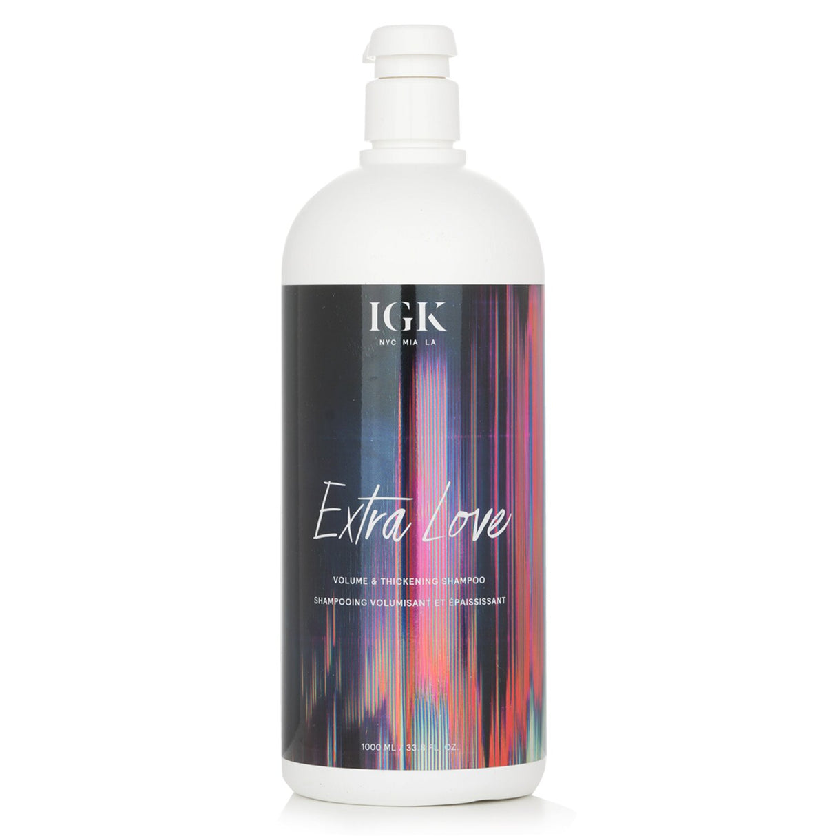 Refreshing IGK Extra Love Volume & Thickening Shampoo in 1000ml, designed to add volume and shine to fine, oily-prone hair.