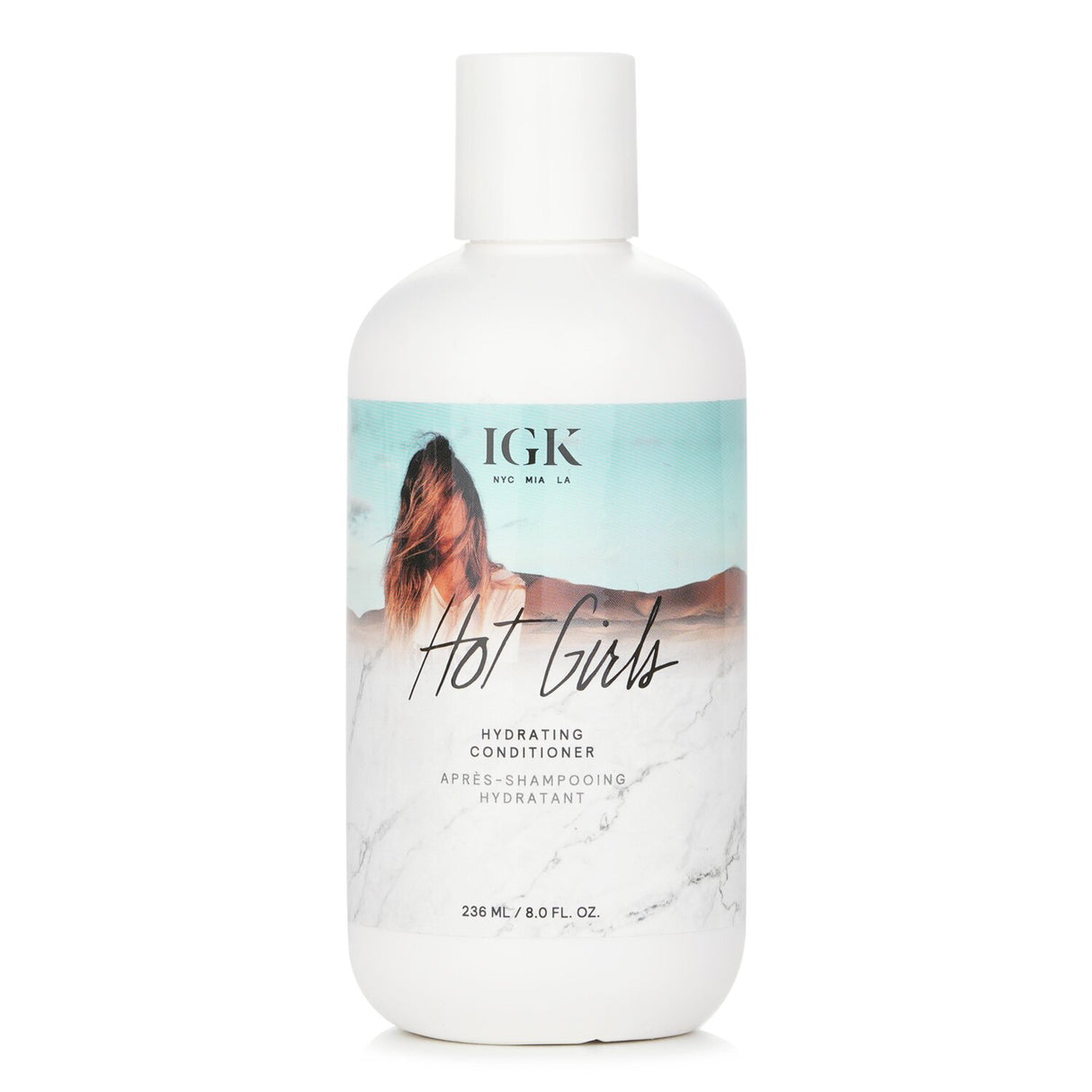 IGK Hot Girls Hydrating Conditioner in 236ml bottle, designed to deeply moisturize, detangle, and de-frizz all hair types.