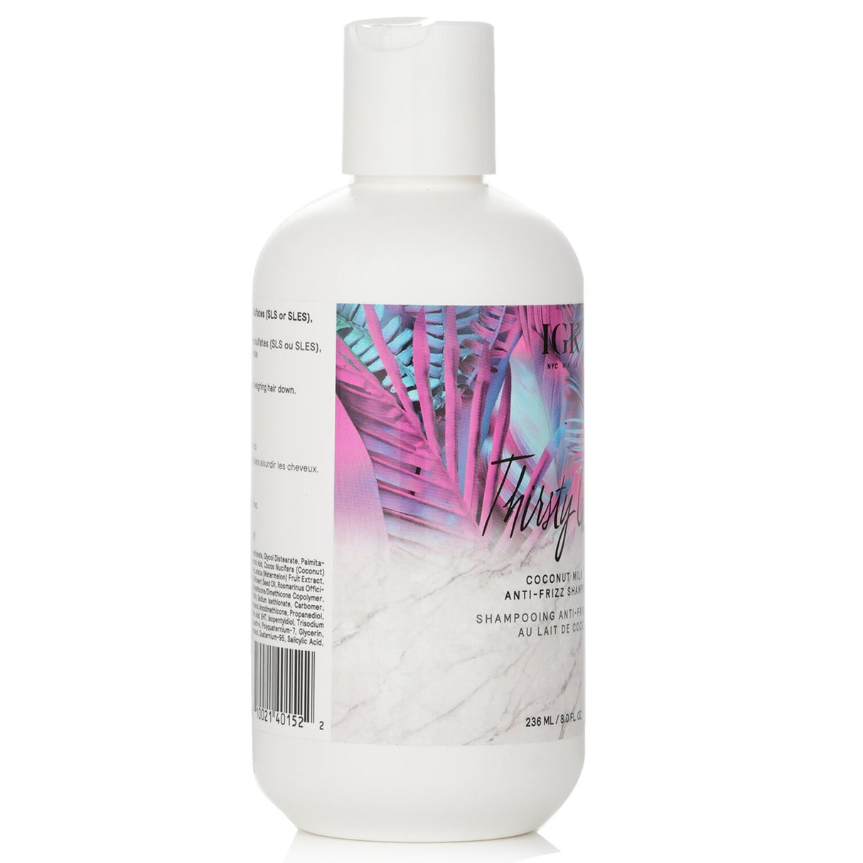 IGK Thirsty Girl Coconut Milk Anti-Frizz Shampoo bottle, 236ml, designed for hydration, frizz control, and healthy hair.