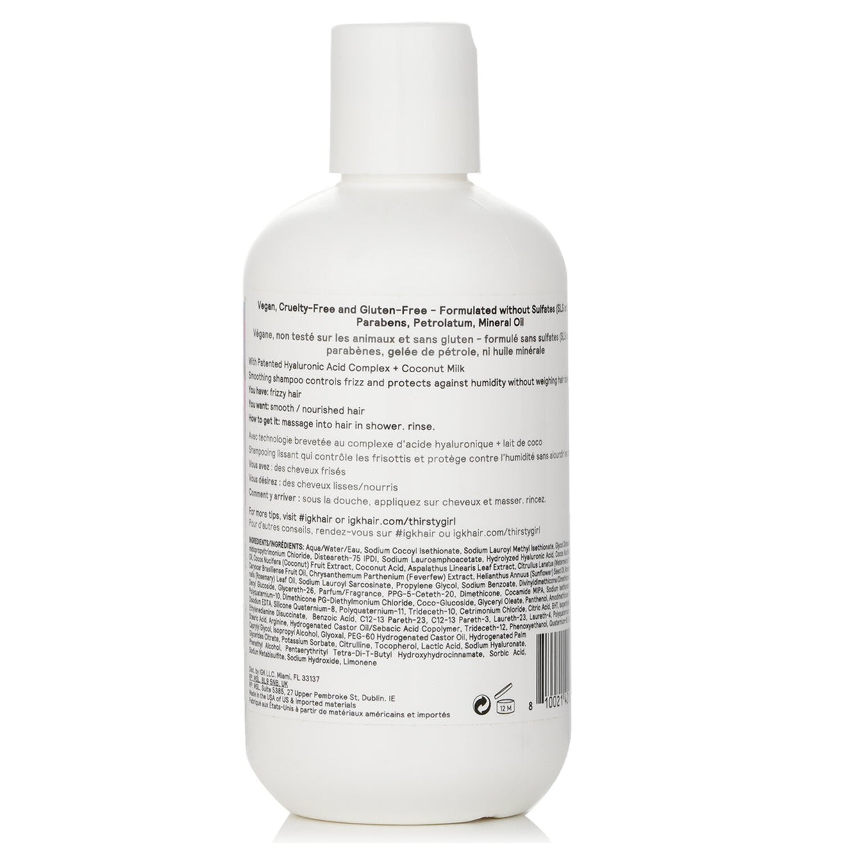 Nourishing anti-frizz shampoo with coconut milk and hyaluronic acid, ideal for smooth, hydrated hair.