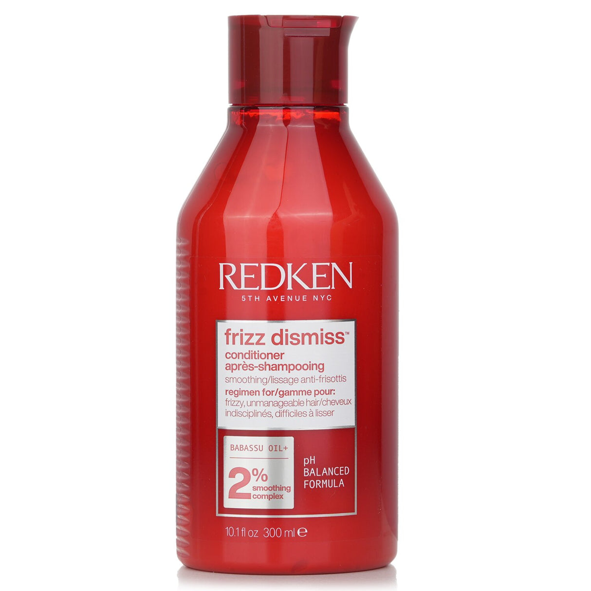 Redken Frizz Dismiss Conditioner in 300ml, perfect for frizzy hair, enhances softness and shine with Babassu oil.