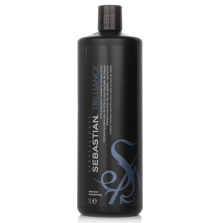 Sebastian Trilliance Shampoo in a 1000ml bottle, enhances natural shine with rock crystal extract for smooth, radiant hair.