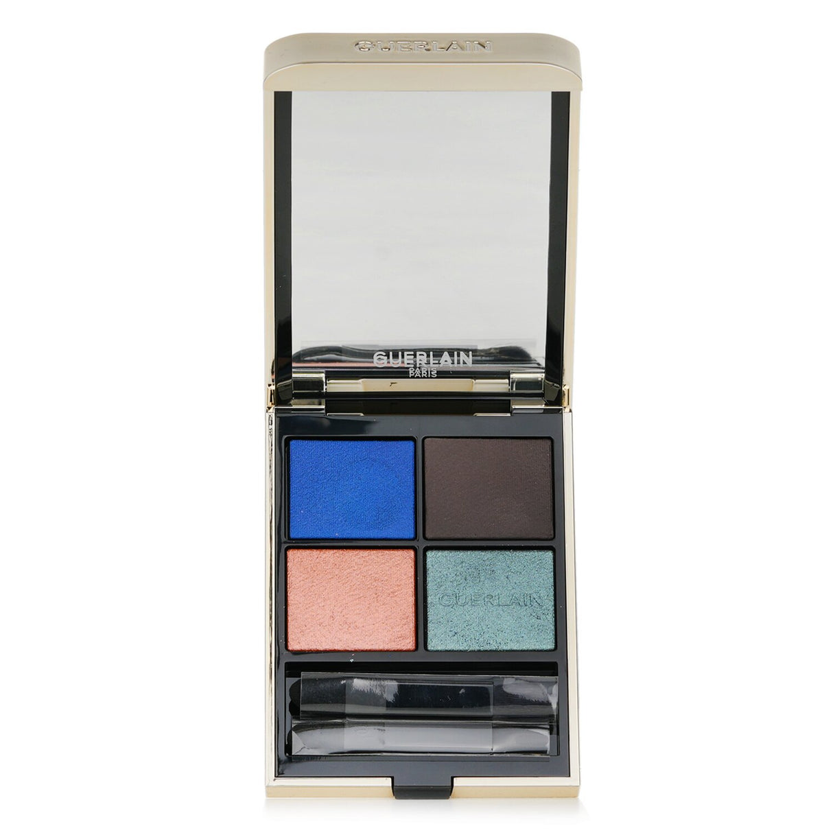 Guerlain Ombres G Eyeshadow Quad #360 Mystic Peacock featuring 4 versatile shades with luxurious finishes and nourishing ingredients.