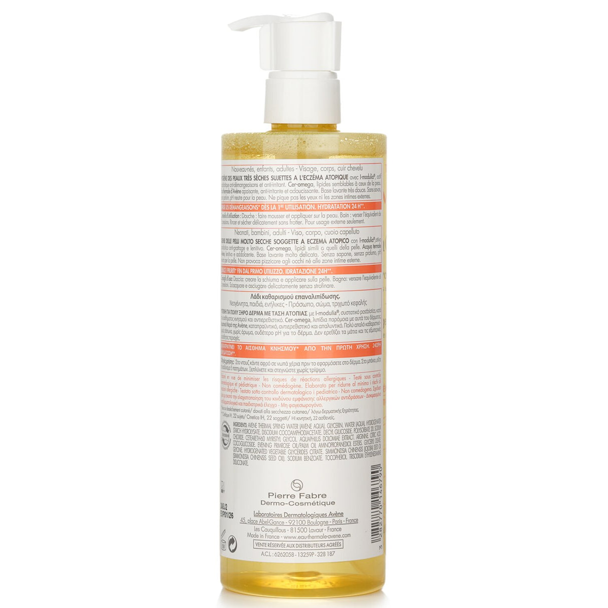 Avene XeraCalm A.D Cleansing Oil in 400ml, soothing, soap-free, fragrance-free formula for sensitive skin and eczema relief.