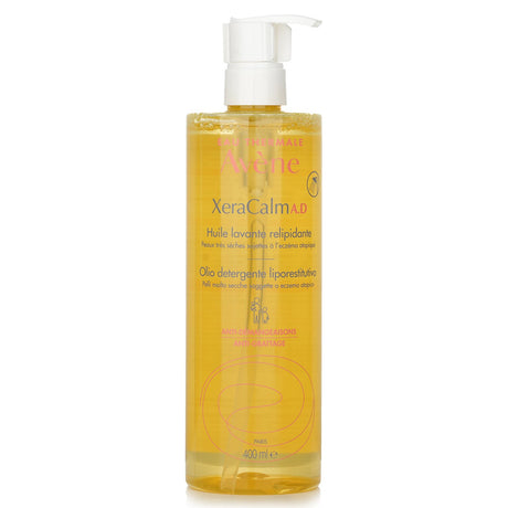 Avene XeraCalm A.D Cleansing Oil in 400ml, soothing, soap-free formula for sensitive skin, ideal for face and body care.