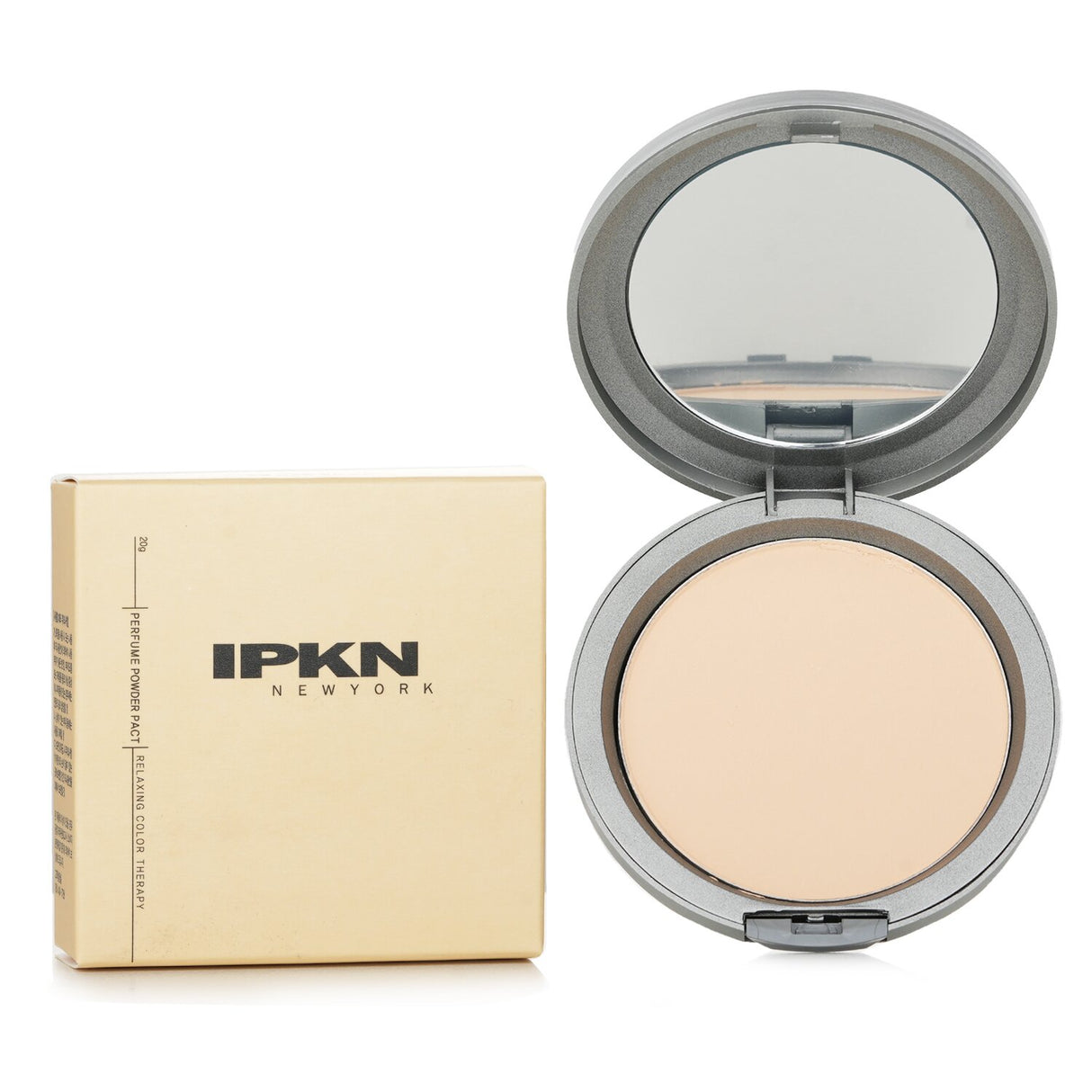 IPKN Perfume Powder Pact in #23 Natural Beige, a 20g lightweight powder for radiant, matte skin with floral scent.