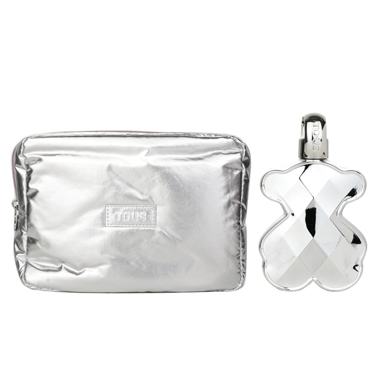 Elegant Tous Love Me The Silver Parfum 90ml with stylish bag; floral and fruity notes for modern women. Perfect gift.