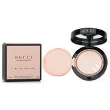 Gucci Cushion De Beaute Foundation SPF 22 in a chic pink compact with floral design, offering hydrating, buildable coverage.