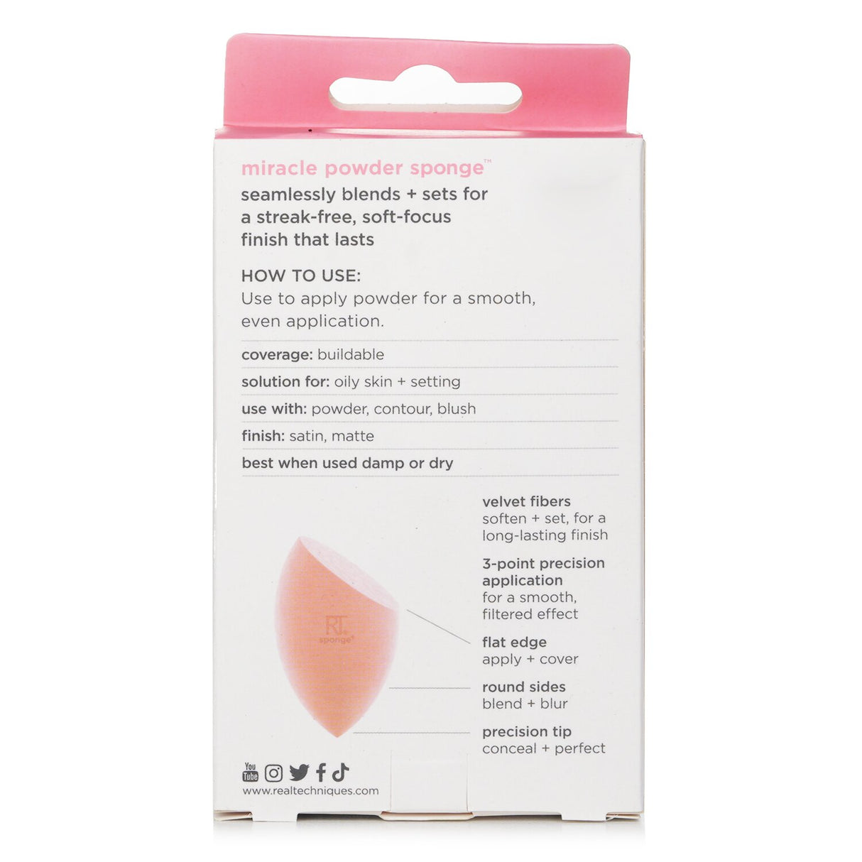 Real Techniques Miracle Powder Sponge for flawless makeup, featuring latex-free foam, soft-focus finish, and versatile application.