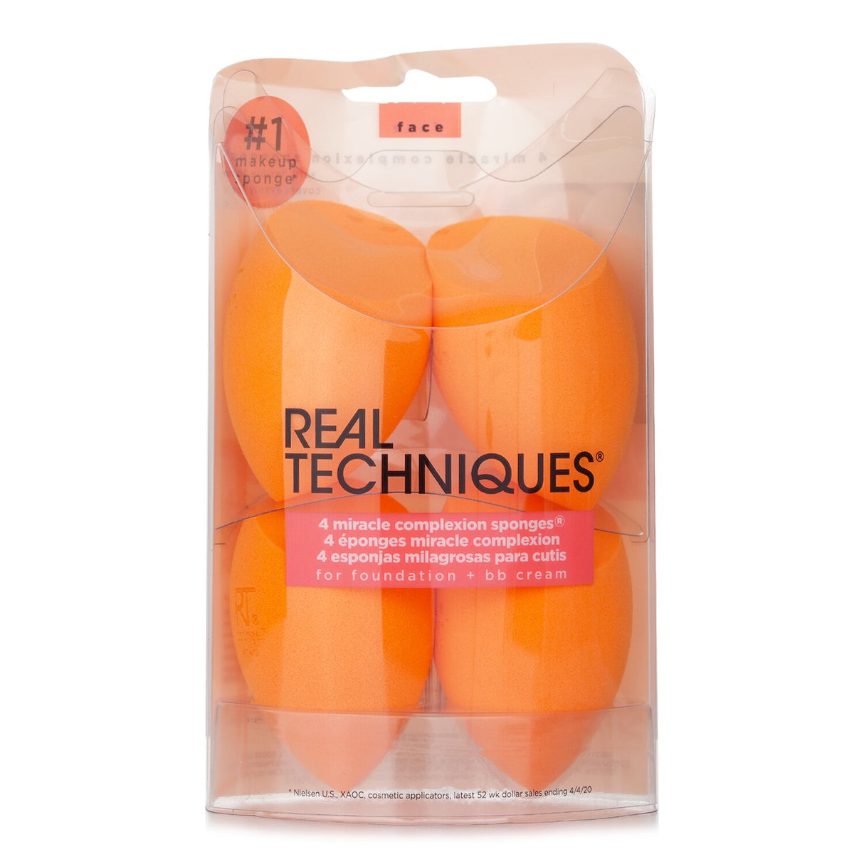 Four Real Techniques Miracle Complexion Sponges designed for flawless blending of liquid and cream makeup for a radiant finish.