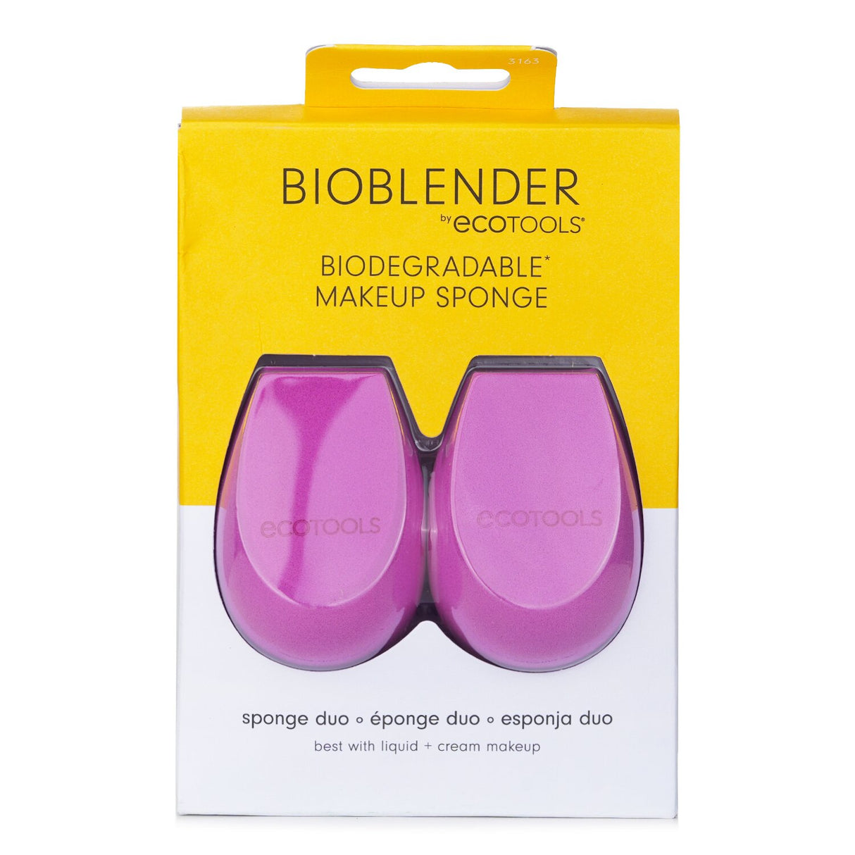 EcoTools Bioblender Make Up Sponge Duo set featuring biodegradable sponges for flawless, radiant skin with distinct edges for blending.