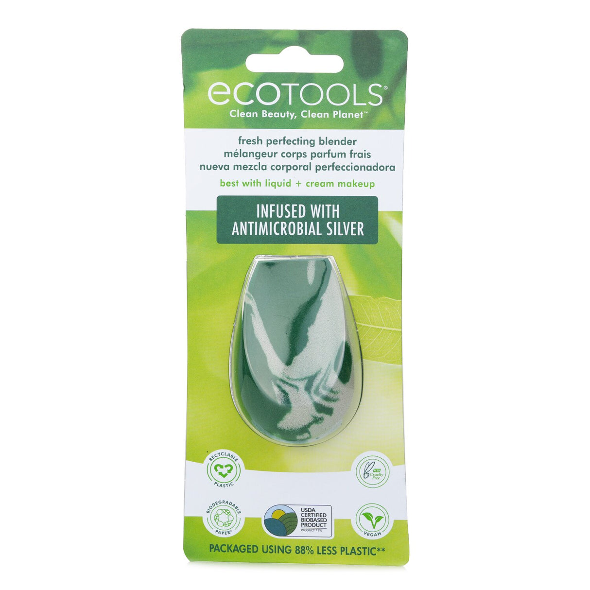 EcoTools Fresh Perfecting Blender: Antimicrobial makeup sponge, eco-friendly, latex-free, for seamless liquid and cream application.