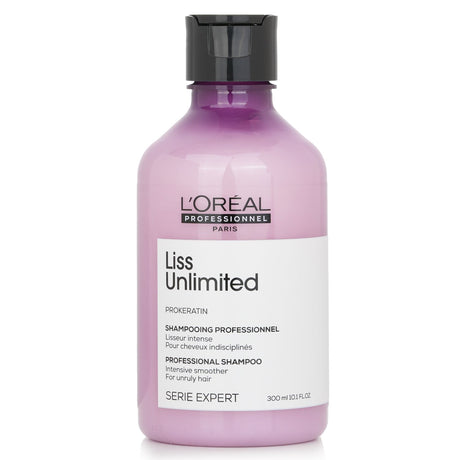 L'Oreal Professionnel Liss Unlimited Shampoo in 300ml, perfect for taming frizz and adding shine to unruly hair.