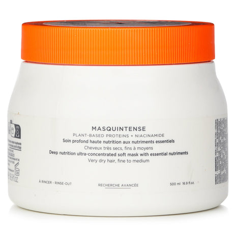 Kerastase Nutritive Masquintense Mask in 500ml, a creamy hair mask for deep nourishment and hydration for fine to medium hair.