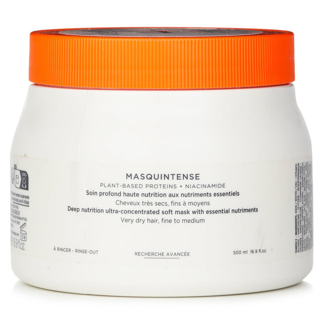 Kerastase Nutritive Masquintense Mask in 500ml, a creamy hair mask for deep nourishment and hydration for fine to medium hair.