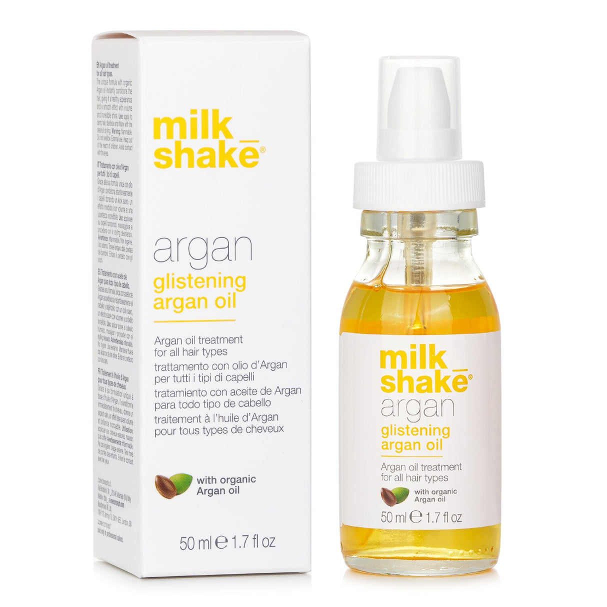 Glistening Argan Oil in a 50ml bottle, ideal for nourishing and enhancing shine for all hair types.