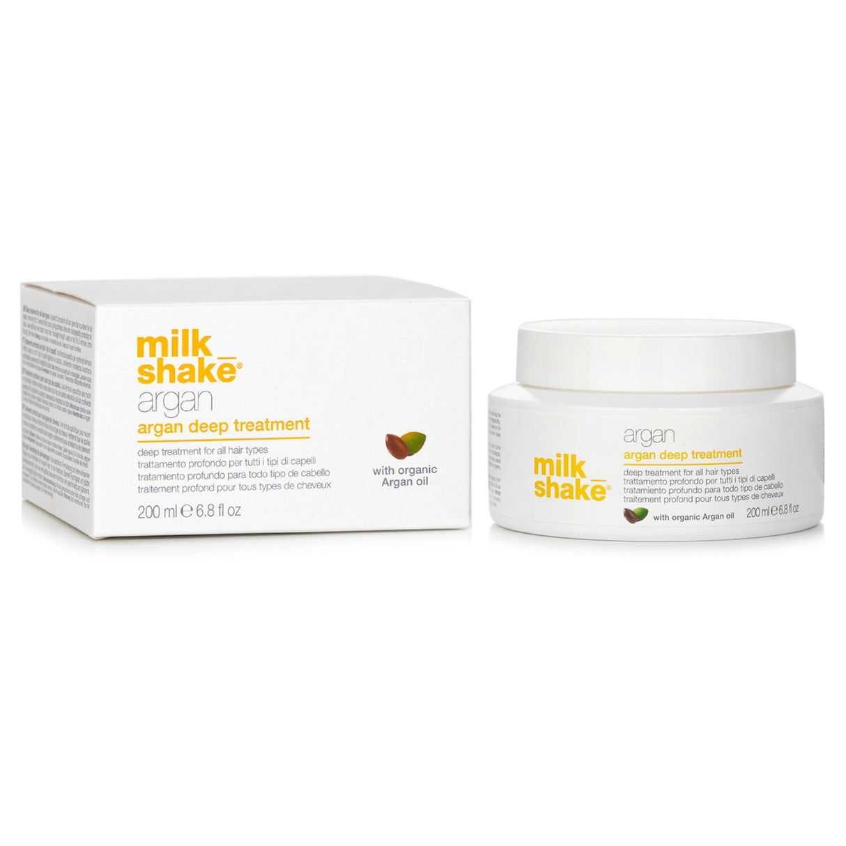 Milk_shake Argan Deep Treatment 200ml for smooth, shiny hair with organic argan oil, wheat proteins, and a rich aroma.