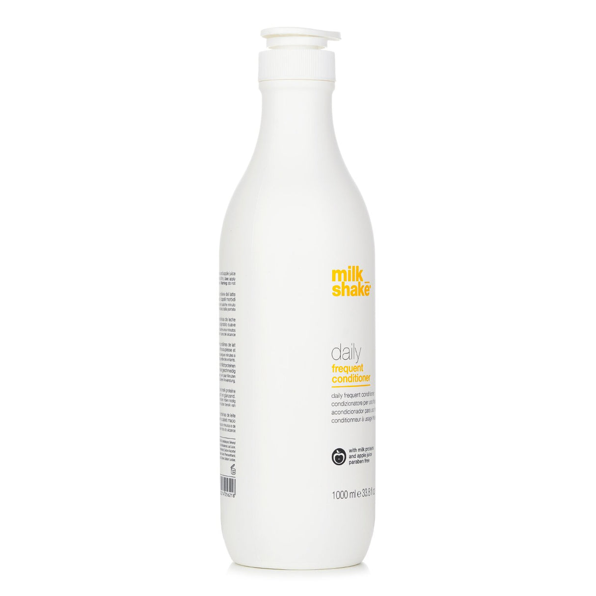 Milk_shake Daily Frequent Conditioner 1000ml, a nourishing formula with milk proteins and apple juice for soft, radiant hair.