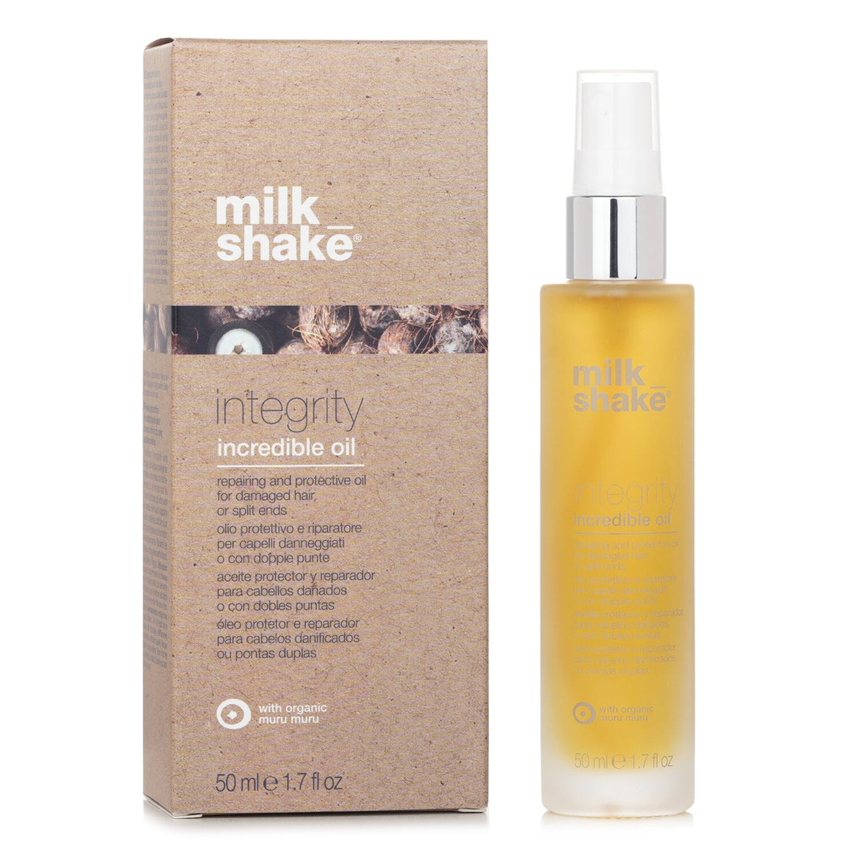 50ml bottle of milk_shake Integrity Incredible Oil, a leave-in treatment for shiny, healthy, and protected hair.