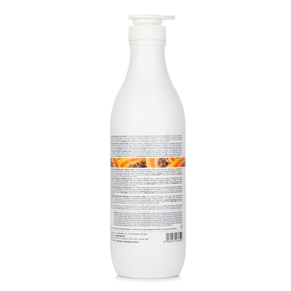 Moisture Plus Shampoo in a 1000ml bottle, enriched with papaya extract and hyaluronic acid for soft, shiny hair.