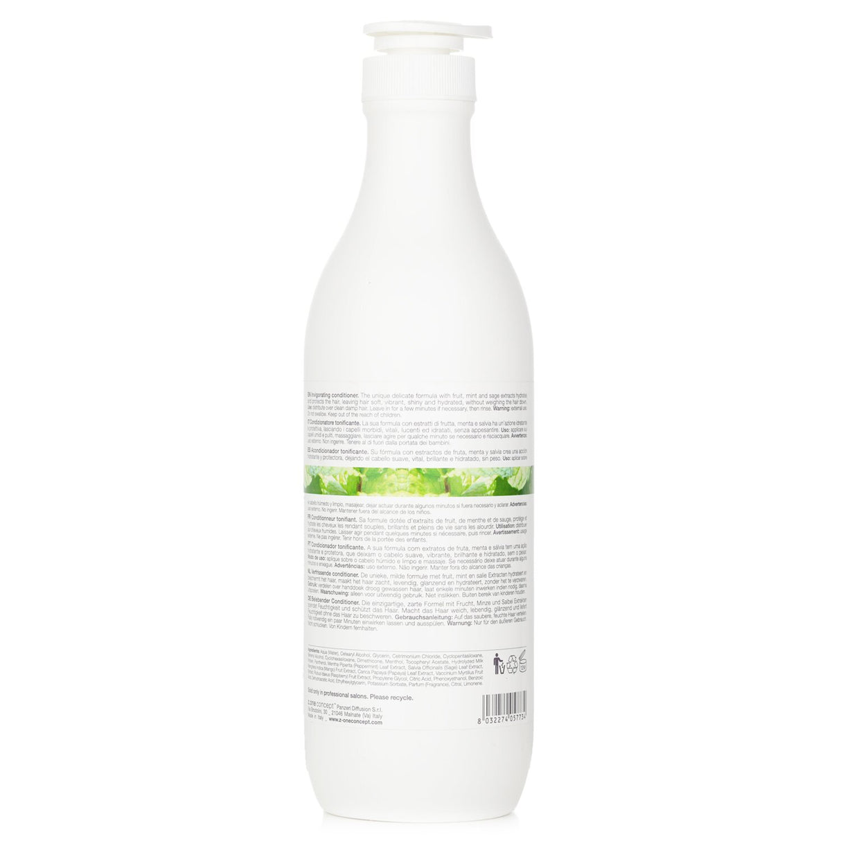 Luxurious 1000ml mint conditioner that hydrates, revitalizes, and refreshes all hair types with organic mint extract.