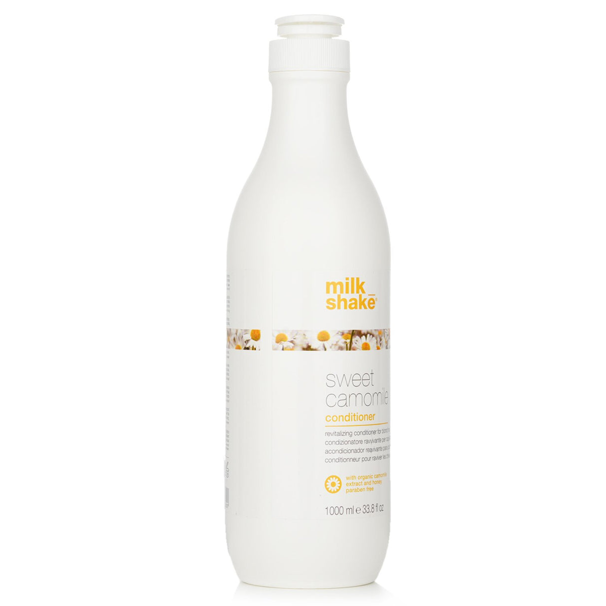 Milk_shake Sweet Camomile Conditioner 1000ml; revitalizing for blonde hair, softens, detangles, and enhances shine with organic extracts.