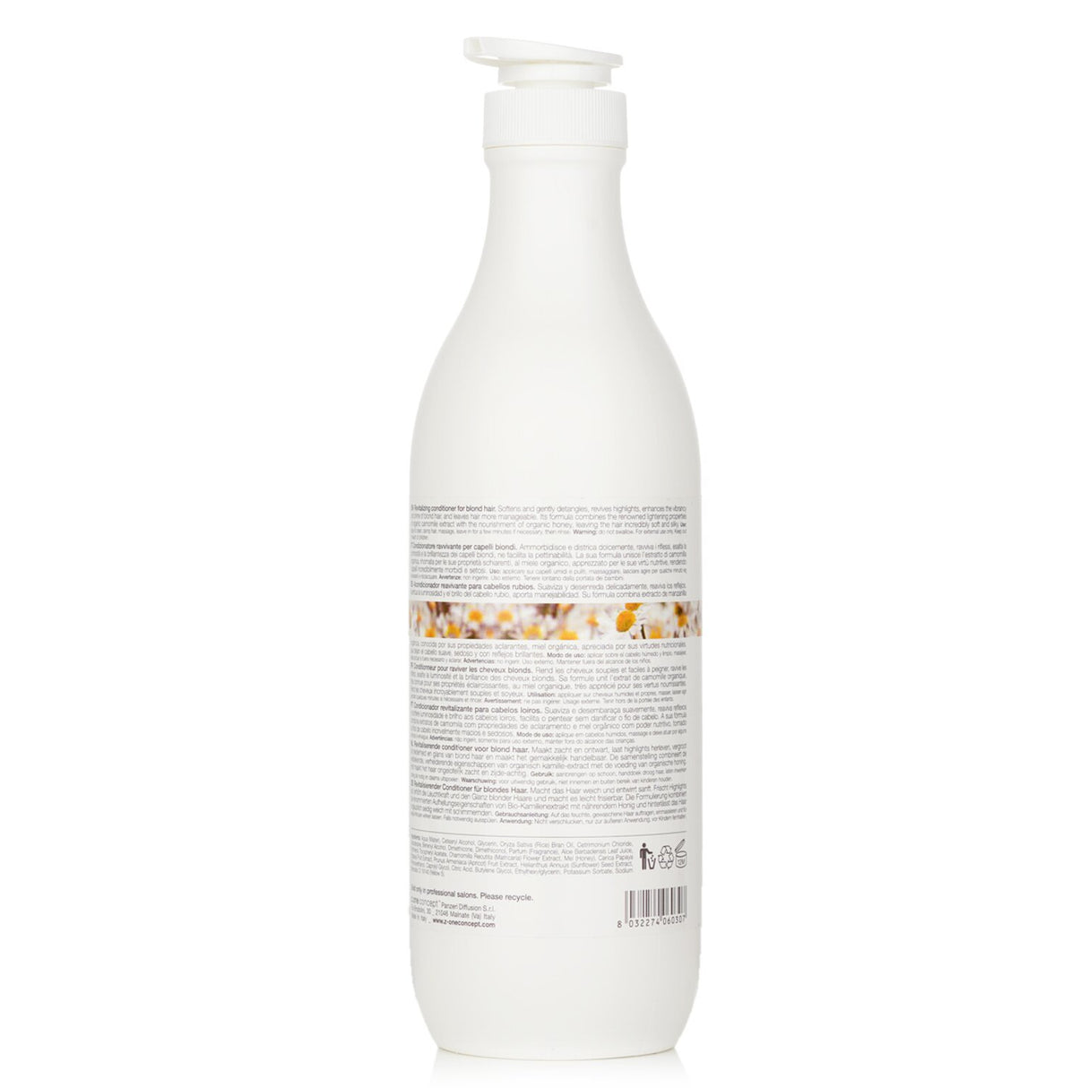 Milk_shake Sweet Camomile Conditioner for blonde hair, infused with camomile and honey for soft, shiny, and manageable locks.