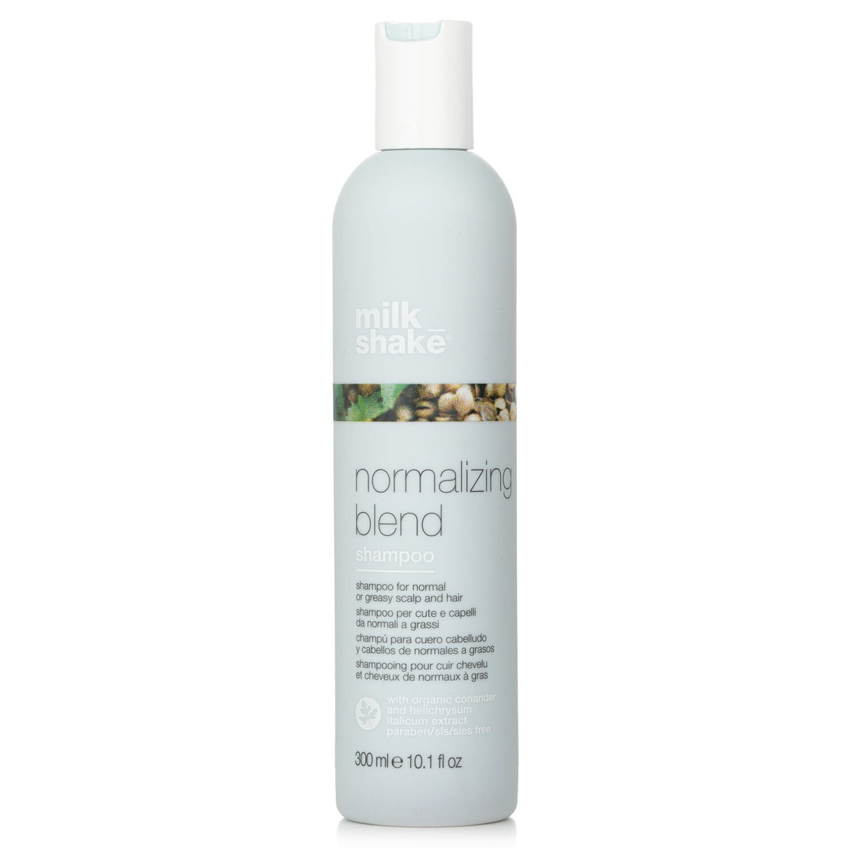 Milk_shake Normalizing Blend Shampoo 300ml, designed to cleanse and balance oily hair with plant ingredients and essential oils.