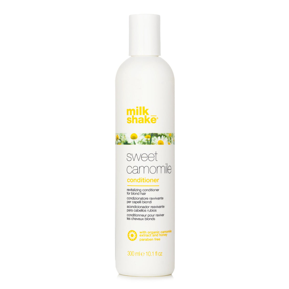 Milk_shake Sweet Camomile Conditioner 300ml for blonde hair, softening, detangling, and enhancing shine with organic extracts.