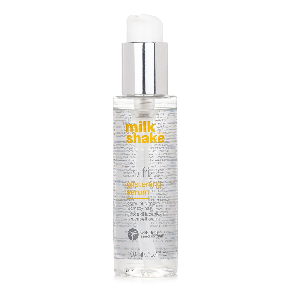 Milk_shake No Frizz Glistening Serum in a 100ml bottle, designed to eliminate frizz and enhance shine for all hair types.