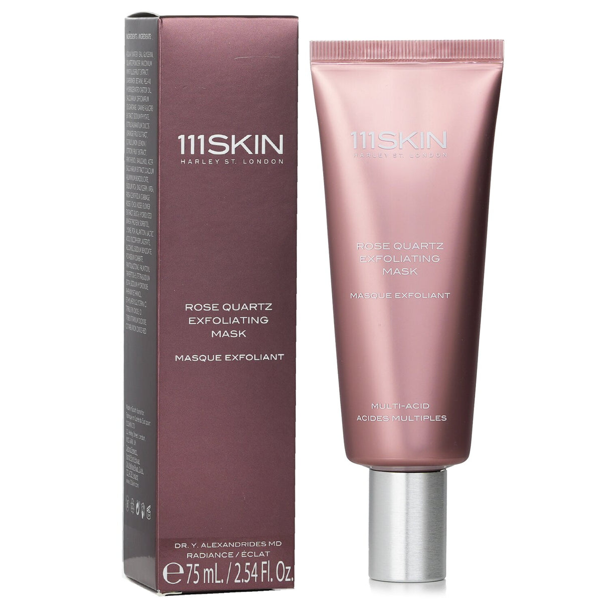 Luxurious 75ml exfoliating mask with Rose Quartz for brighter, smoother skin; features multi-fruit acids and Bakuchiol.