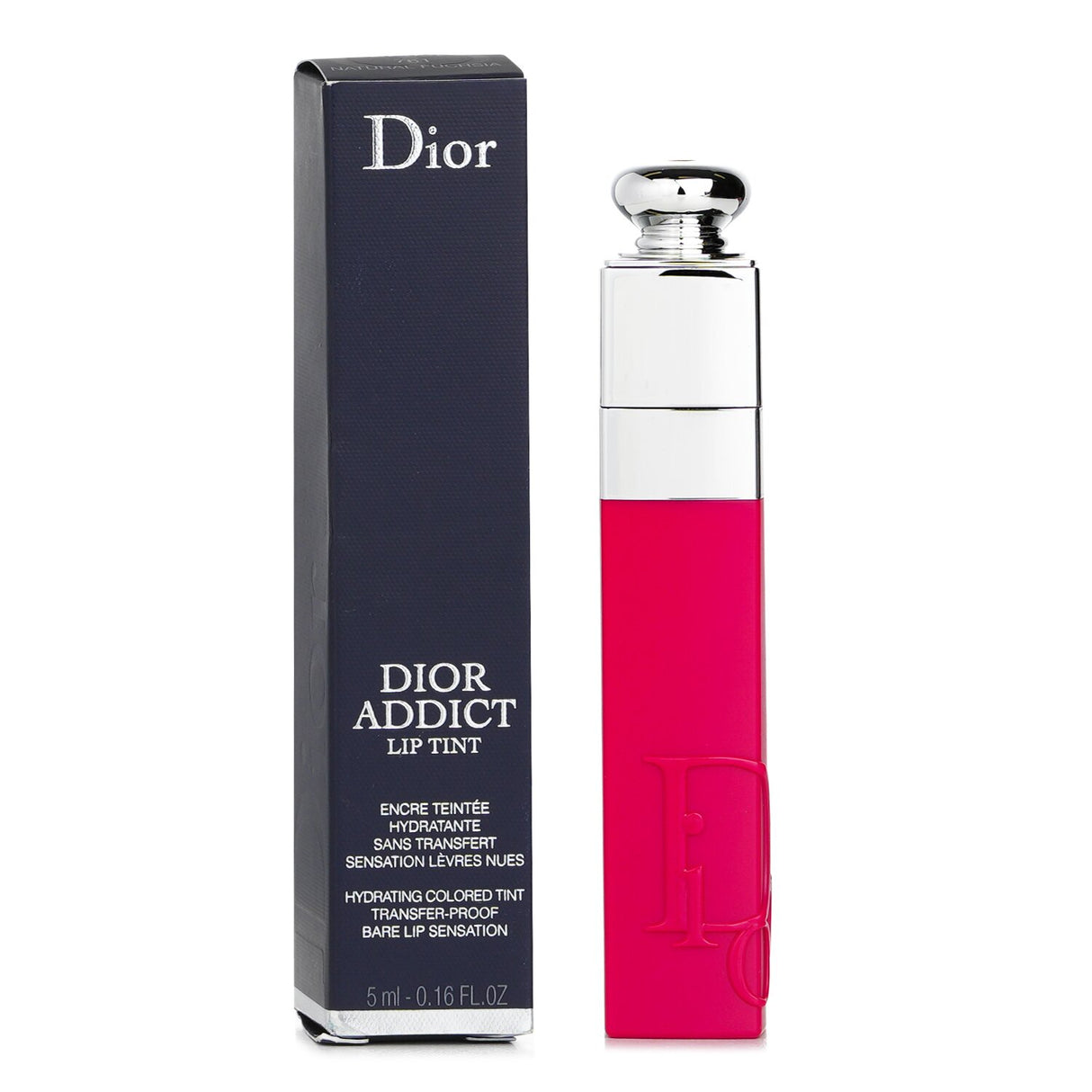 Dior Addict Lip Tint in Natural Fuchsia, a hydrating 5ml tint with bold color, 24-hour hydration, and precise applicator.