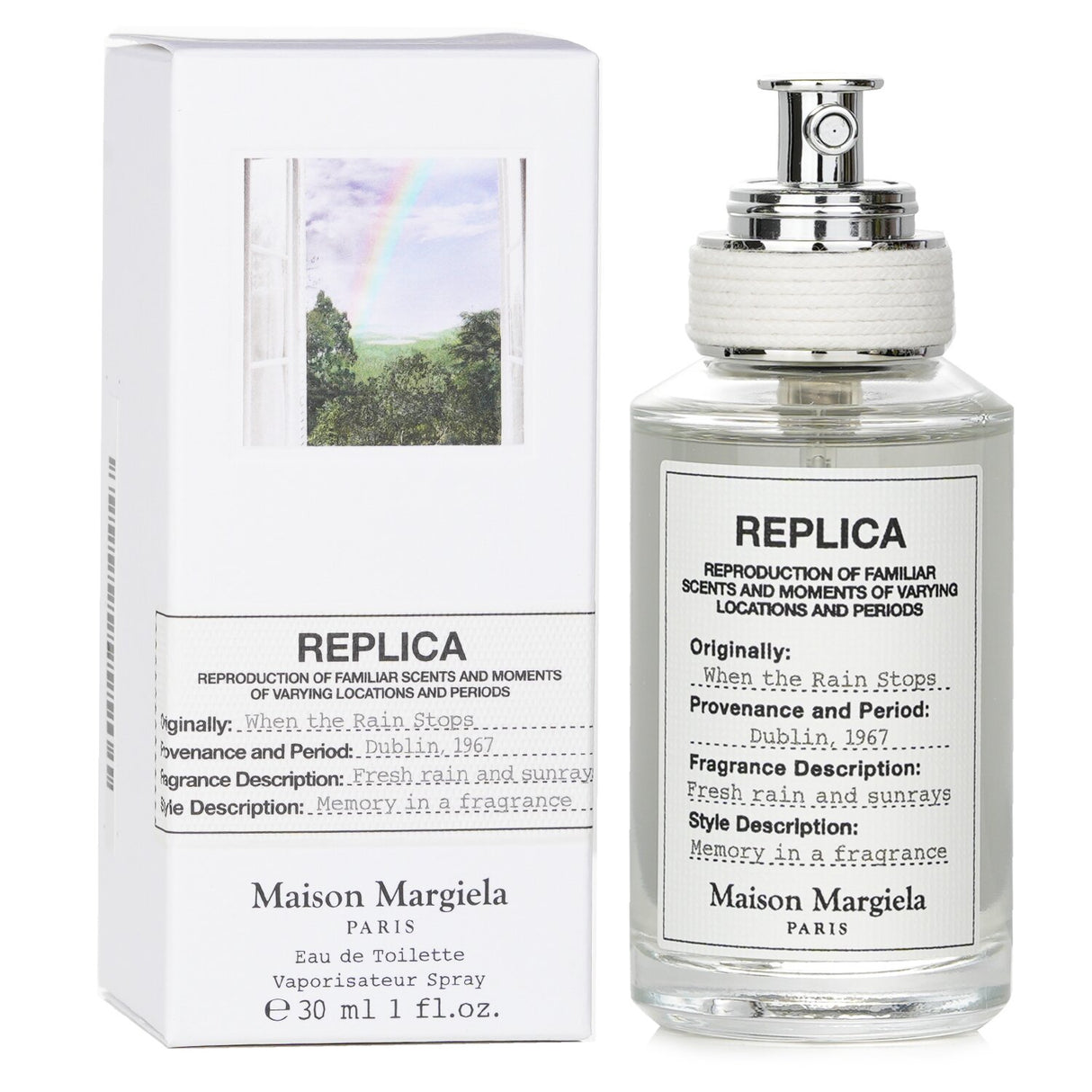 Maison Margiela's Replica When The Rain Stops Eau De Toilette in a 30ml bottle, celebrating fresh, dewy moments after rain.