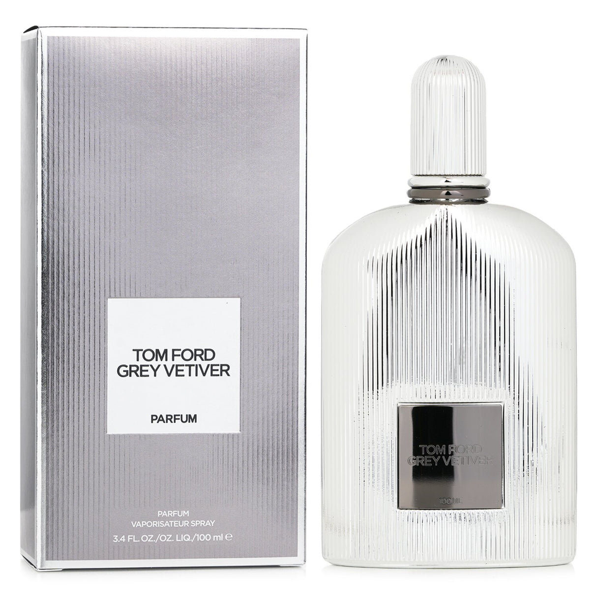 Tom Ford Grey Vetiver Parfum Spray 100ml, featuring earthy vetiver, citrus, herbs, and woods for a sophisticated scent.