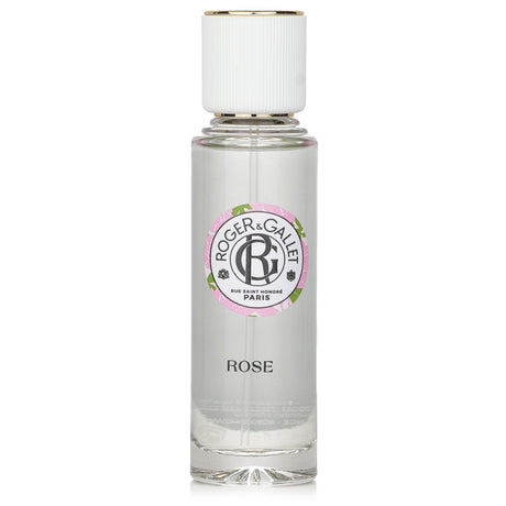 Roger & Gallet Rose Wellbeing Fragrant Water in a 30ml bottle, featuring a luxurious rose scent for daily mood elevation and hydration.