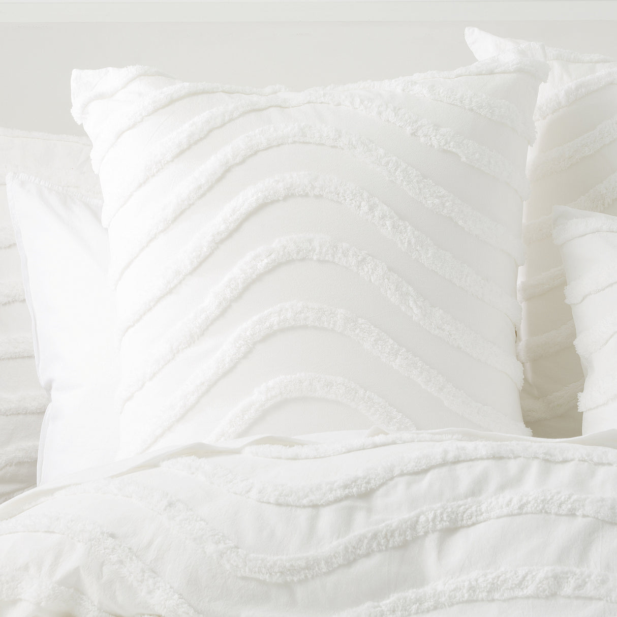 Wave 100% Cotton Chenille Vintage Quilt / Duvet cover Set Queen White