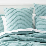 Wave 100% Cotton Chenille Vintage washed tufted Quilt cover Set Double Aqua