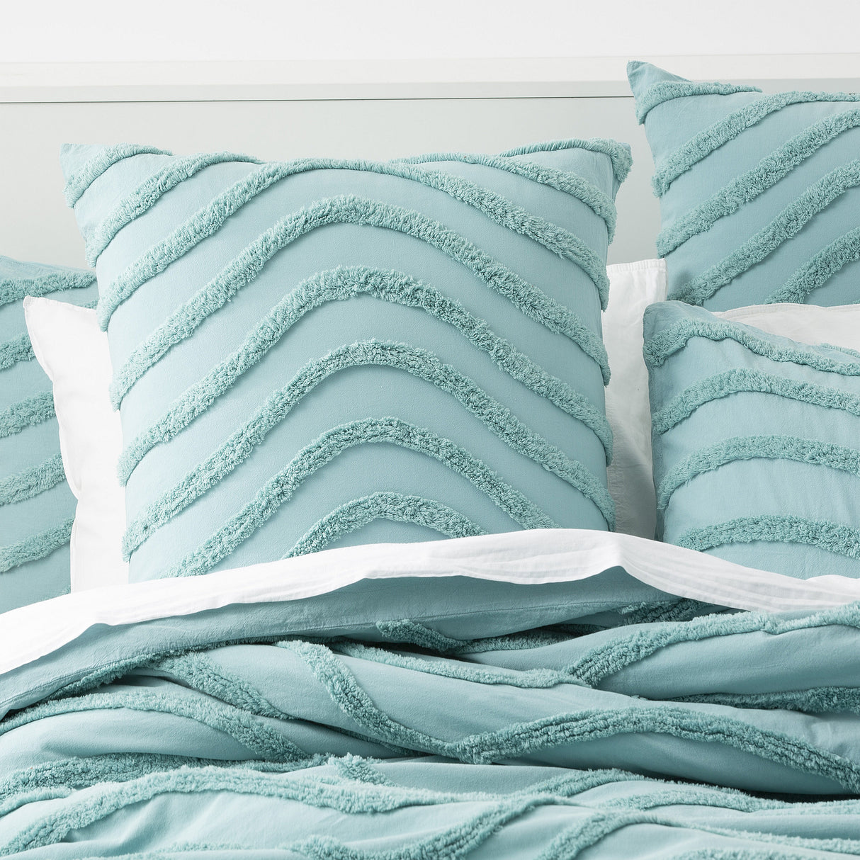 Wave 100% Cotton Chenille Vintage washed tufted Quilt cover Set King Aqua