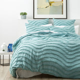 Wave 100% Cotton Chenille Vintage washed tufted Quilt cover Set King Aqua