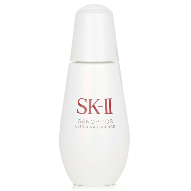 SK-II Genoptics Ultraura Essence in a 75ml bottle for brightening skin, reducing dark spots, and enhancing luminosity.