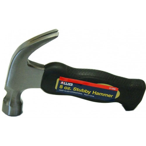 Stubby 8oz tack hammer with rubber grip, perfect for various hammering tasks at home, outdoors, or in learning centers.